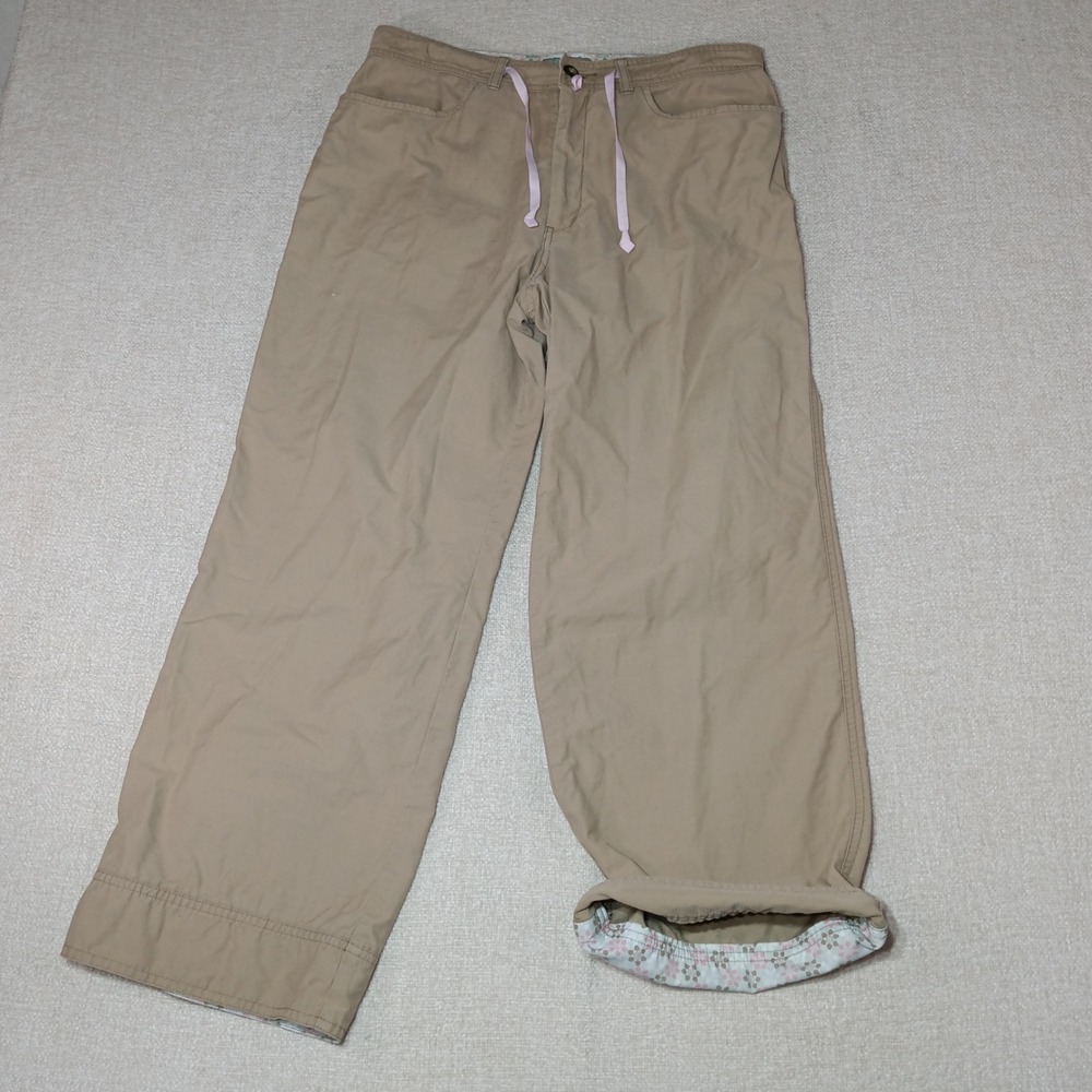 Horny Toad Women 8 Tan Wide Leg Hiking Pants Khaki Herringbone Cotton drawstring